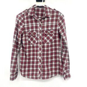 Mohito Collection Cotton Plaid Red Black White Button Front Shirt EU 34 US XS